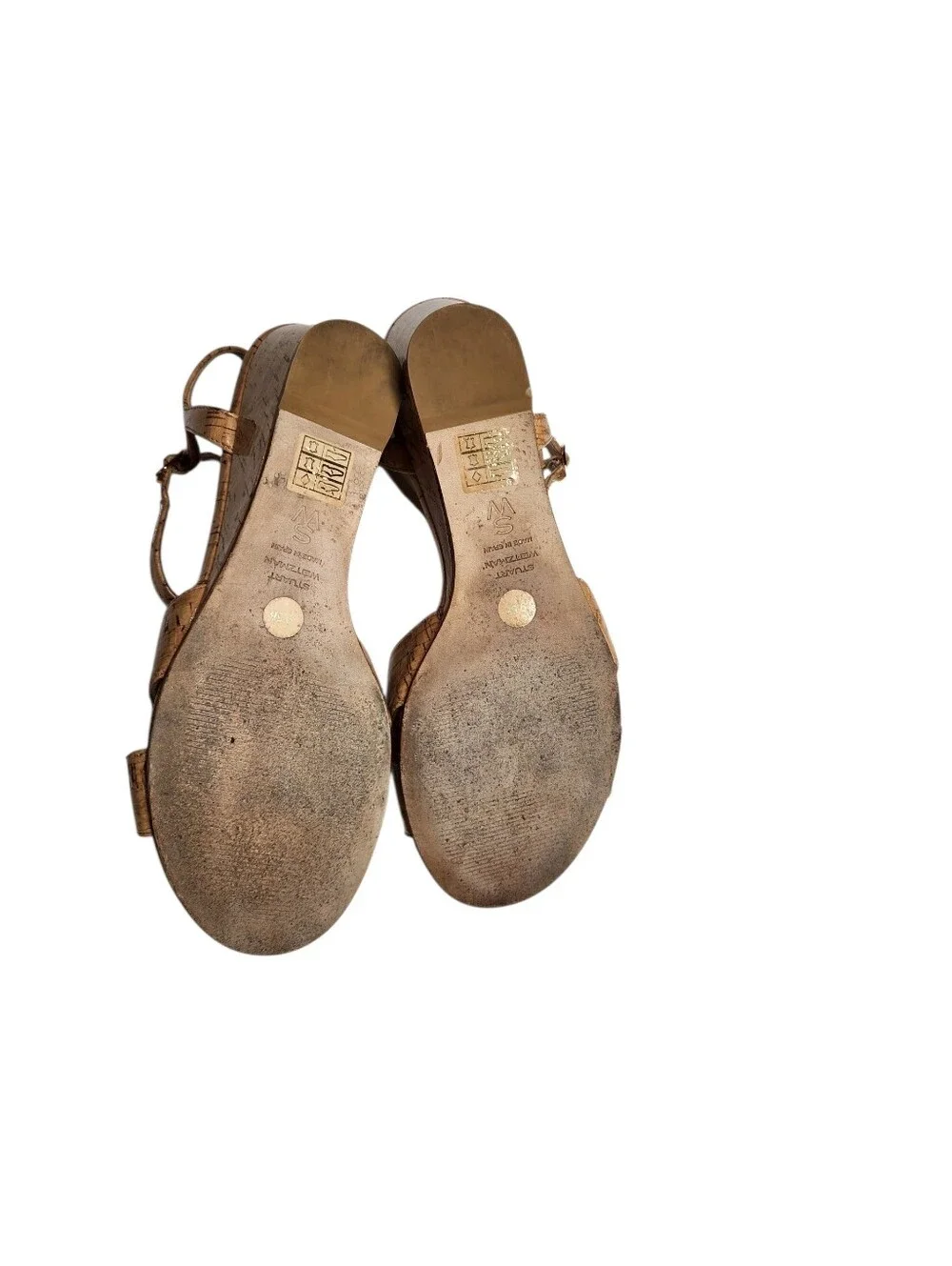 Stuart Weitzman Cork-Patterned Tan Wedge Sandals - Picture 5 of 6